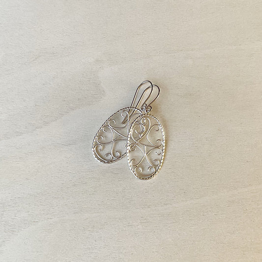 Curvy Oval Earring Set - Platinum Silver
