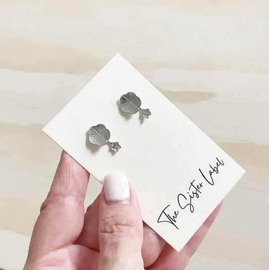 Flower Stud Earring Set - Platinum Silver