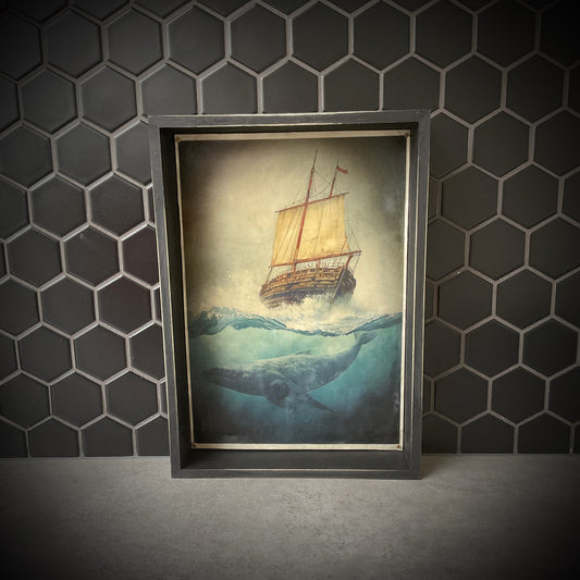 Whale & Sailboat Waxwork Shadowbox