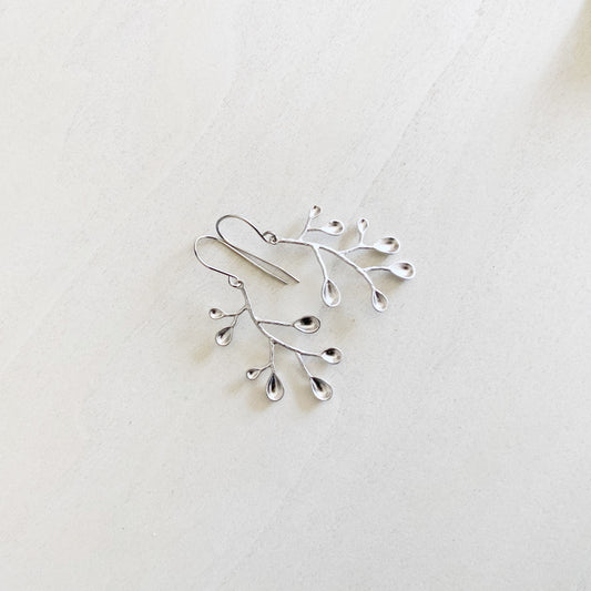 Droplet Flower Earring Set - Platinum Silver